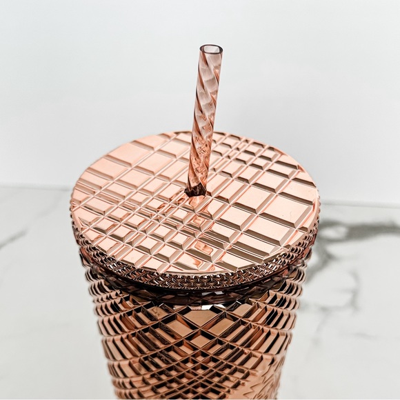 NWT Starbucks Holiday 2023 Metallic Rose Gold Jeweled Venti Tumbler & Keychain - Picture 4 of 6